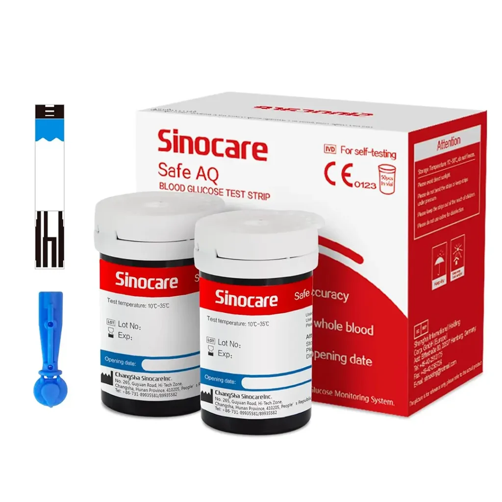 50 Tiras Reactivas de Glucosa Sinocare para Safe AQ Smart y Voice (Rojo)