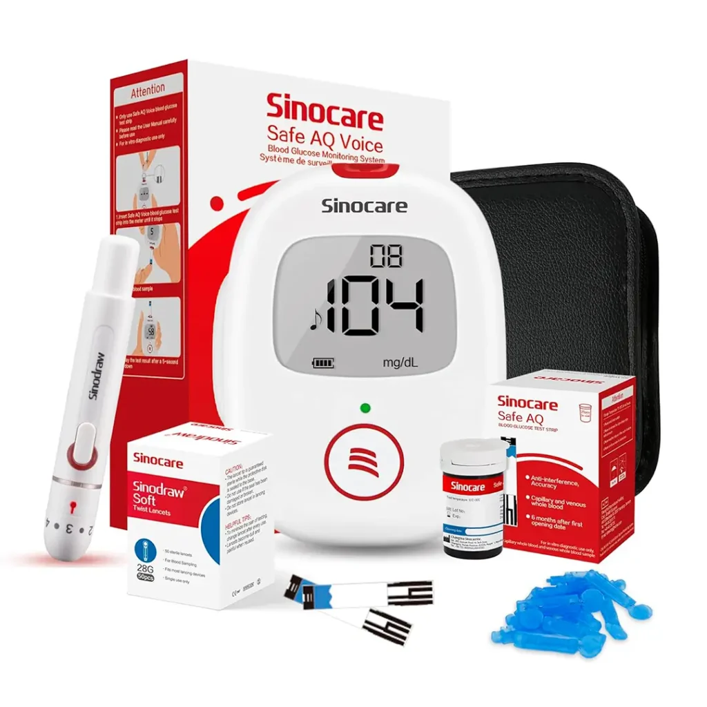 Kit de Glucosa Sinocare con Glucómetro, Tiras y Dispositivo de Punción - Safe AQ Voice